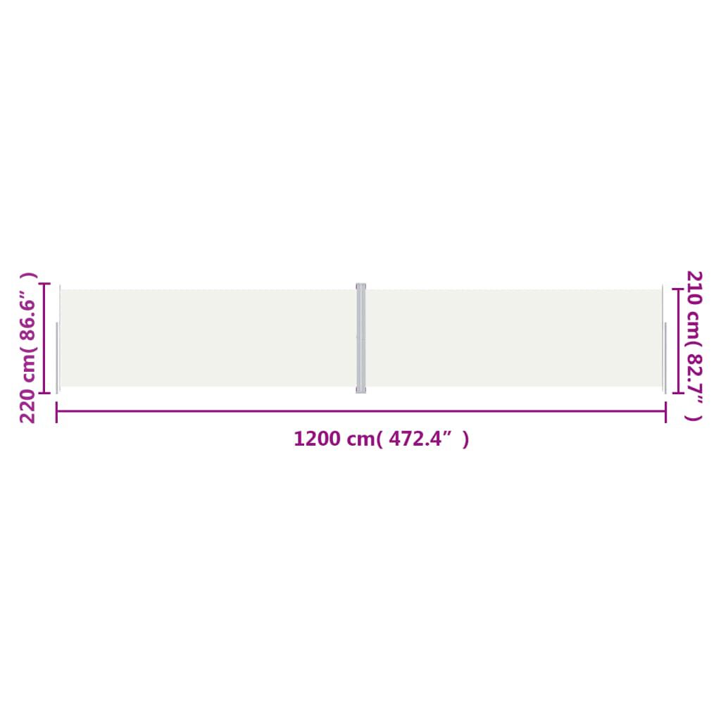 vidaXL Σκίαστρο Πλαϊνό Συρόμενο Βεράντας Κρεμ 220 x 1200 εκ.