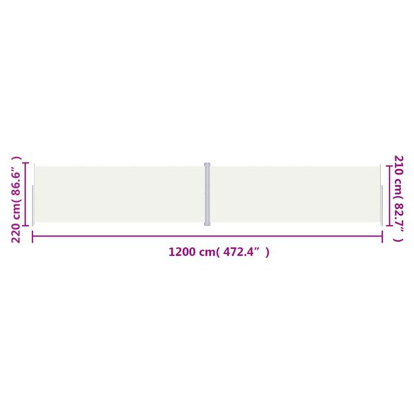 vidaXL Σκίαστρο Πλαϊνό Συρόμενο Βεράντας Κρεμ 220 x 1200 εκ.