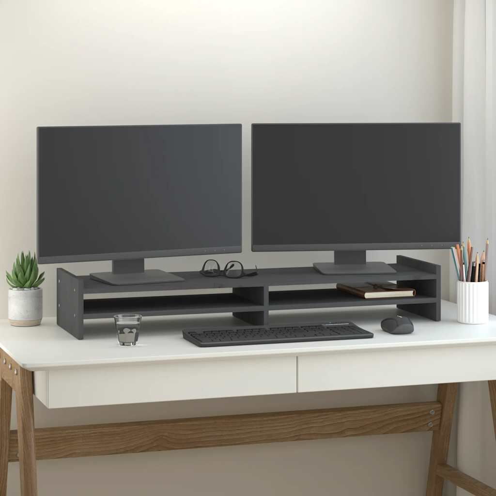 vidaXL Βάση Οθόνης Γκρι 100 x 27 x 15 εκ. από Μασίφ Ξύλο Πεύκου