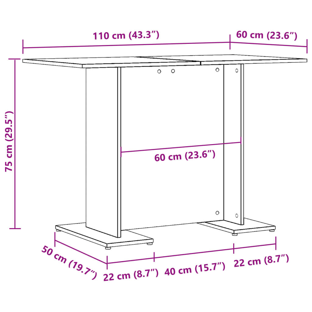 vidaXL Τραπεζαρία Αρτισιανή Δρυς 110x60x75 εκ. από Επεξεργασμένο Ξύλο