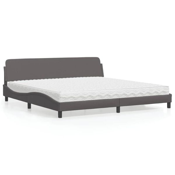 vidaXL Κρεβάτι με Στρώμα Γκρι 200x200 εκ. Συνθετικό Δέρμα