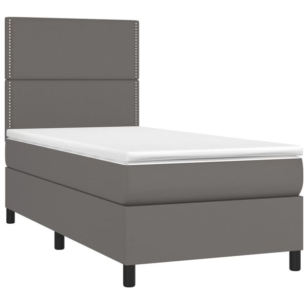 vidaXL Κρεβάτι Boxspring με Στρώμα Γκρι 90x200 εκ. από Συνθετικό Δέρμα