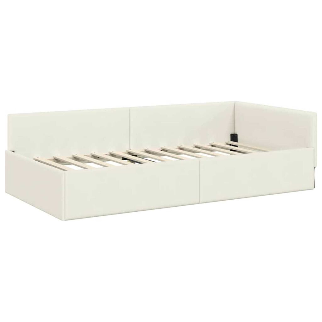 vidaXL Κρεβάτι Γωνίας Κρεμ 100 x 200 cm Βελούδο και Εργοστασιακό ξύλο