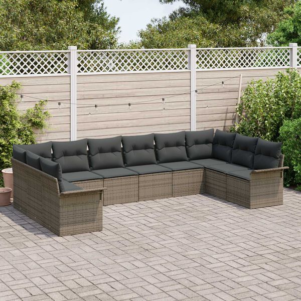 vidaXL Σετ Καναπέ Κήπου με μαξιλάρι 10 pcs Γκρι Πολυ ράταν