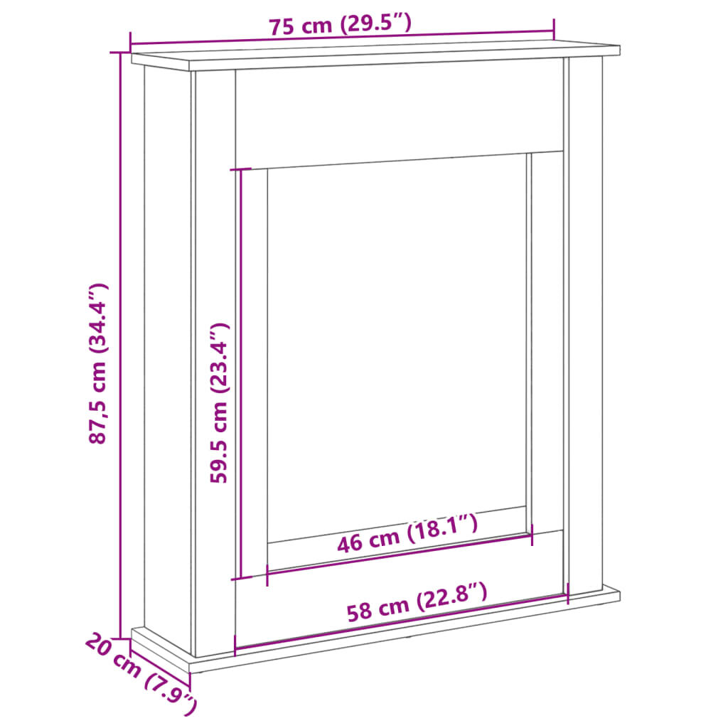 vidaXL Πλαίσιο Τζακιού Καπνιστή Δρυς 75x20x87,5 εκ. από Επεξ. Ξύλο