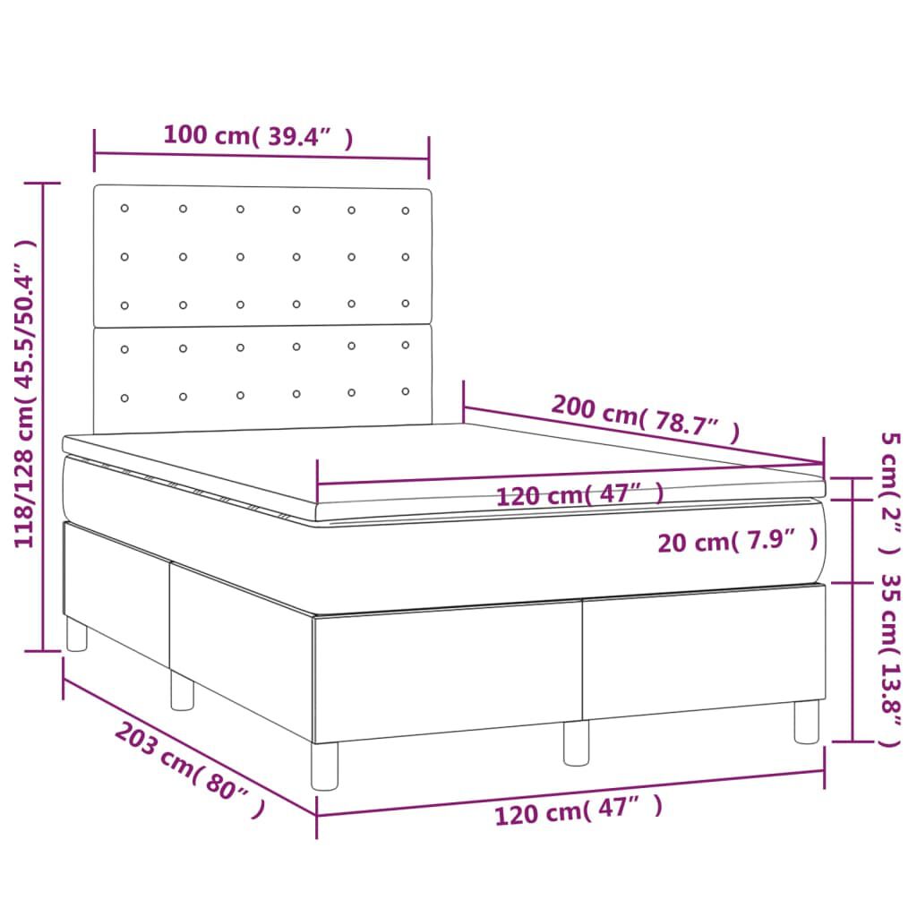 vidaXL Κρεβάτι Boxspring με Στρώμα Μαύρο 120 x 200 εκ. Συνθετικό Δέρμα