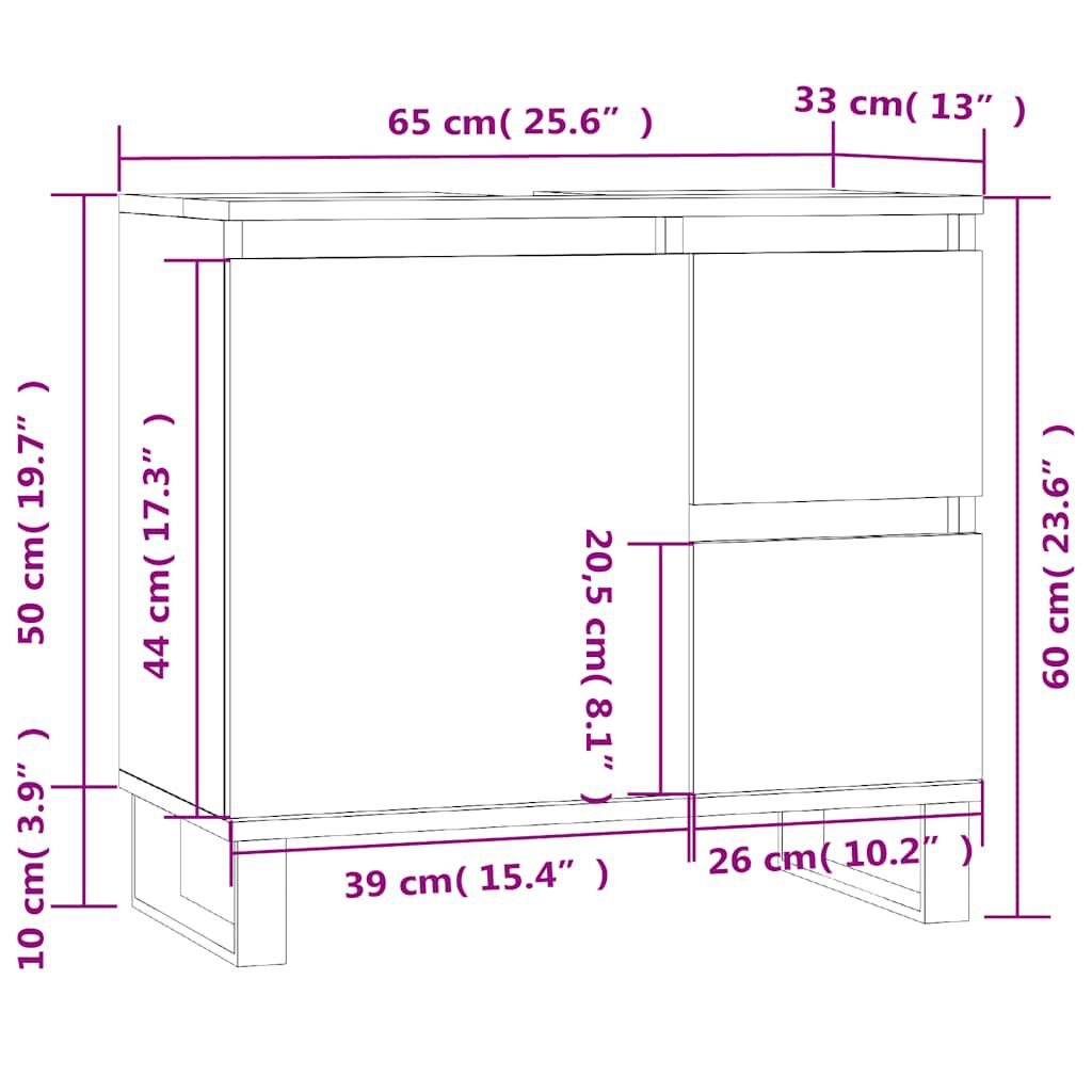 vidaXL Ντουλάπι Μπάνιου Λευκό 65 x 33 x 60 εκ. από Επεξεργασμένο Ξύλο