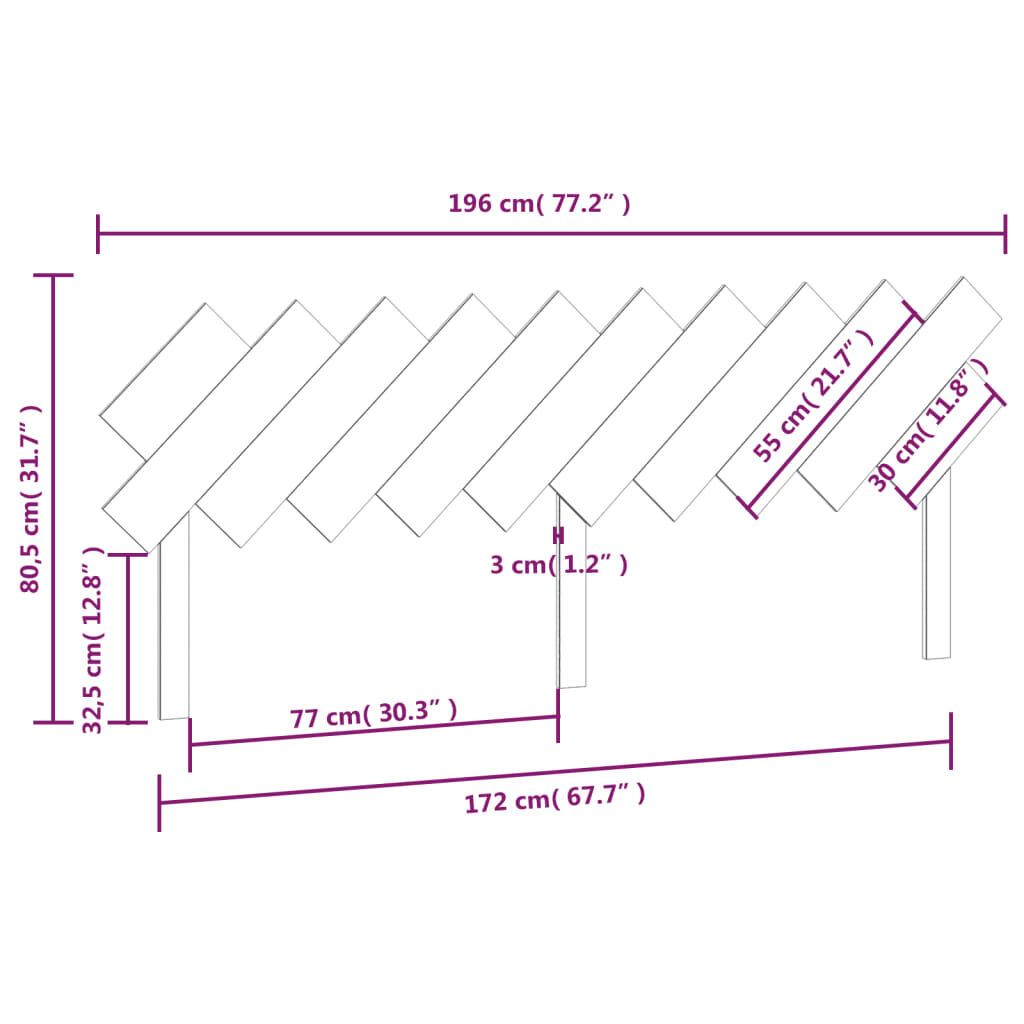 vidaXL Κεφαλάρι Κρεβατιού 196x3x80,5 εκ. από Μασίφ Ξύλο Πεύκου