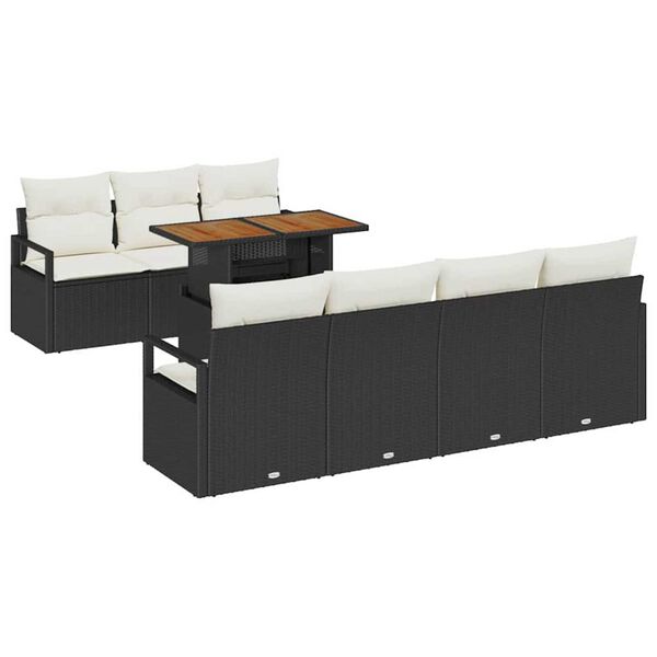 vidaXL Σετ Καναπέ Κήπου με μαξιλάρι με μαξιλάρι 8 pcs Μαύρο και Κρέμα