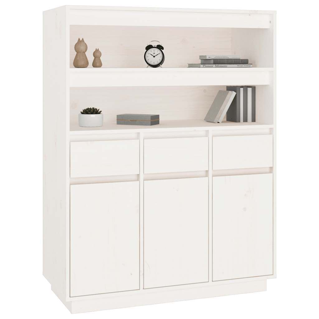 vidaXL Ντουλάπι Ψηλό Λευκό 89x40x116,5 εκ. από Μασίφ Ξύλο Πεύκου