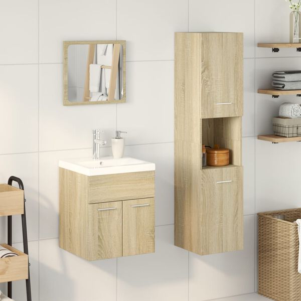 vidaXL Σετ Επίπλων Μπάνιου 3 Τεμαχίων Sonoma Δρυς Επεξεργασμένο Ξύλο
