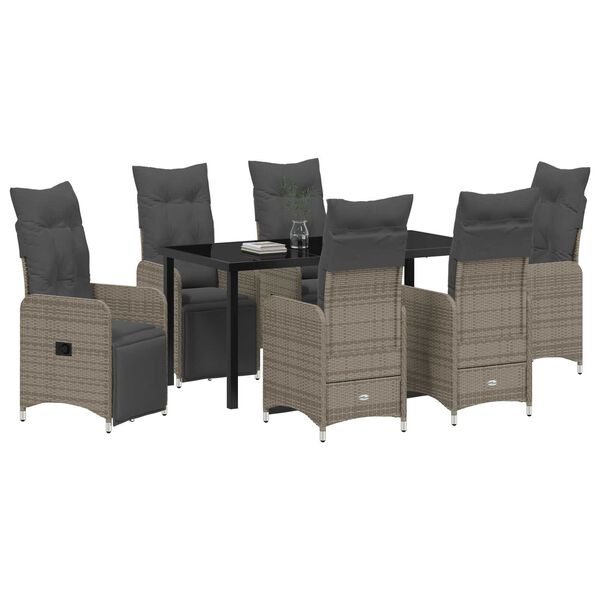 vidaXL Σέτ φαγητού για κήπο με μαξιλάρι 7 pcs Γκρι Πολυ ράταν