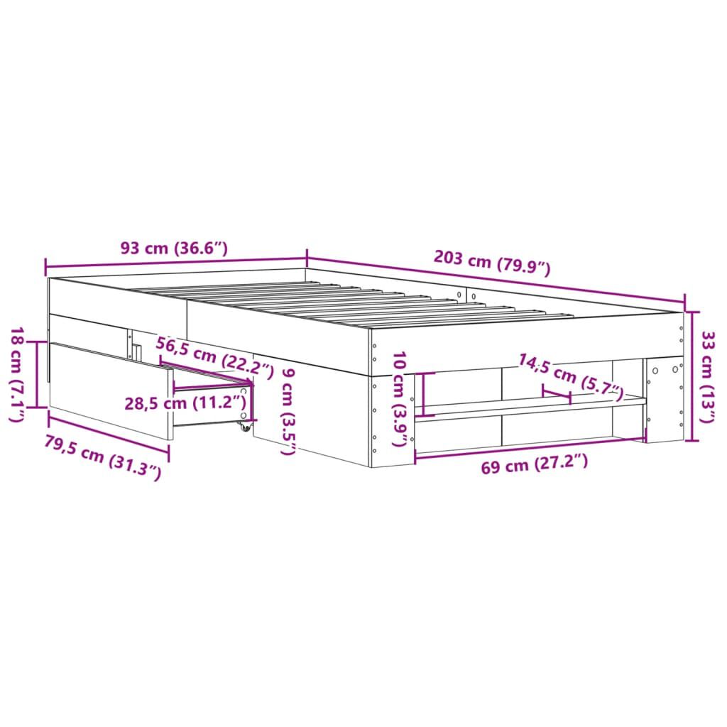 vidaXL Πλαίσιο Κρεβατιού Γκρι Sonoma 90x200 εκ. Επεξεργασμένο Ξύλο