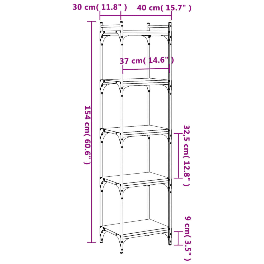 vidaXL Βιβλιοθήκη 5 Επιπέδων Sonoma Δρυς 40x30x154 εκ. Επεξεργ. Ξύλο