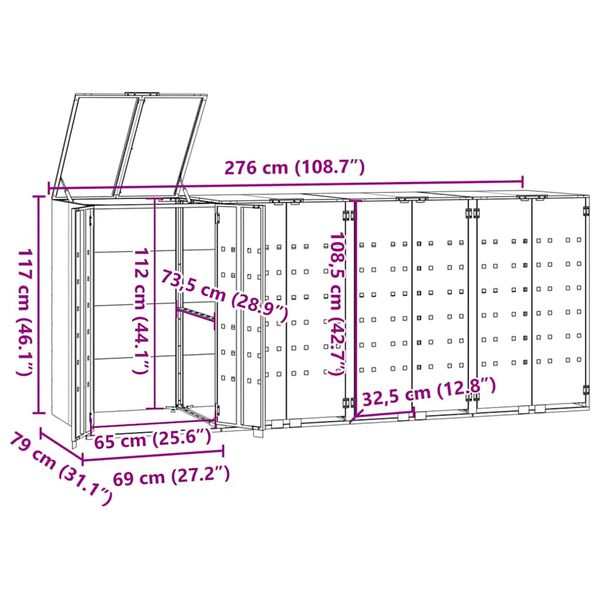 vidaXL Πλαίσιο Κάδων Απορριμμάτων 4 Κάδοι Γκρι 276x79x117 εκ. Ατσάλι