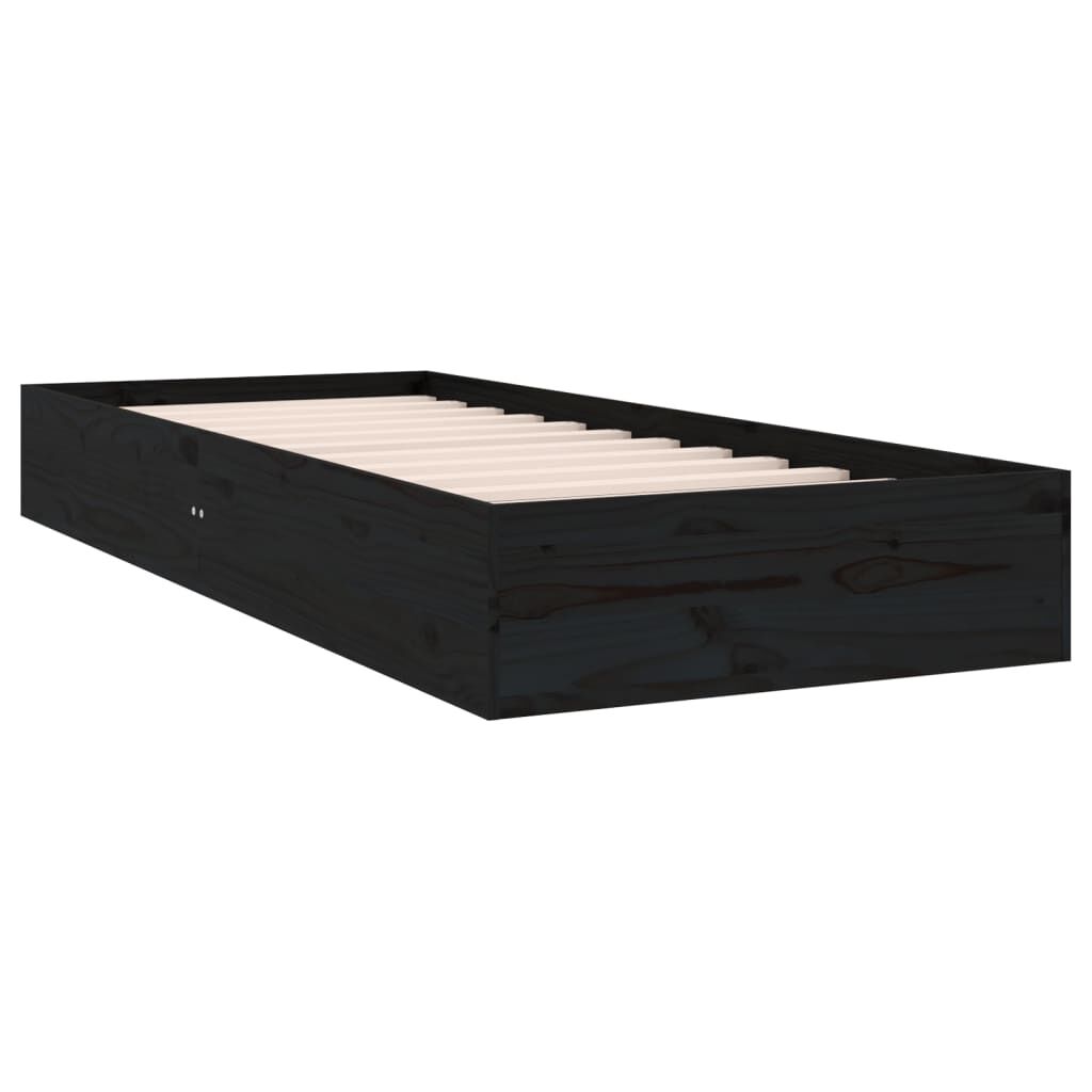 vidaXL Πλαίσιο Κρεβατιού Μαύρο 75 x 190εκ. από Μασίφ Ξύλο Small Single