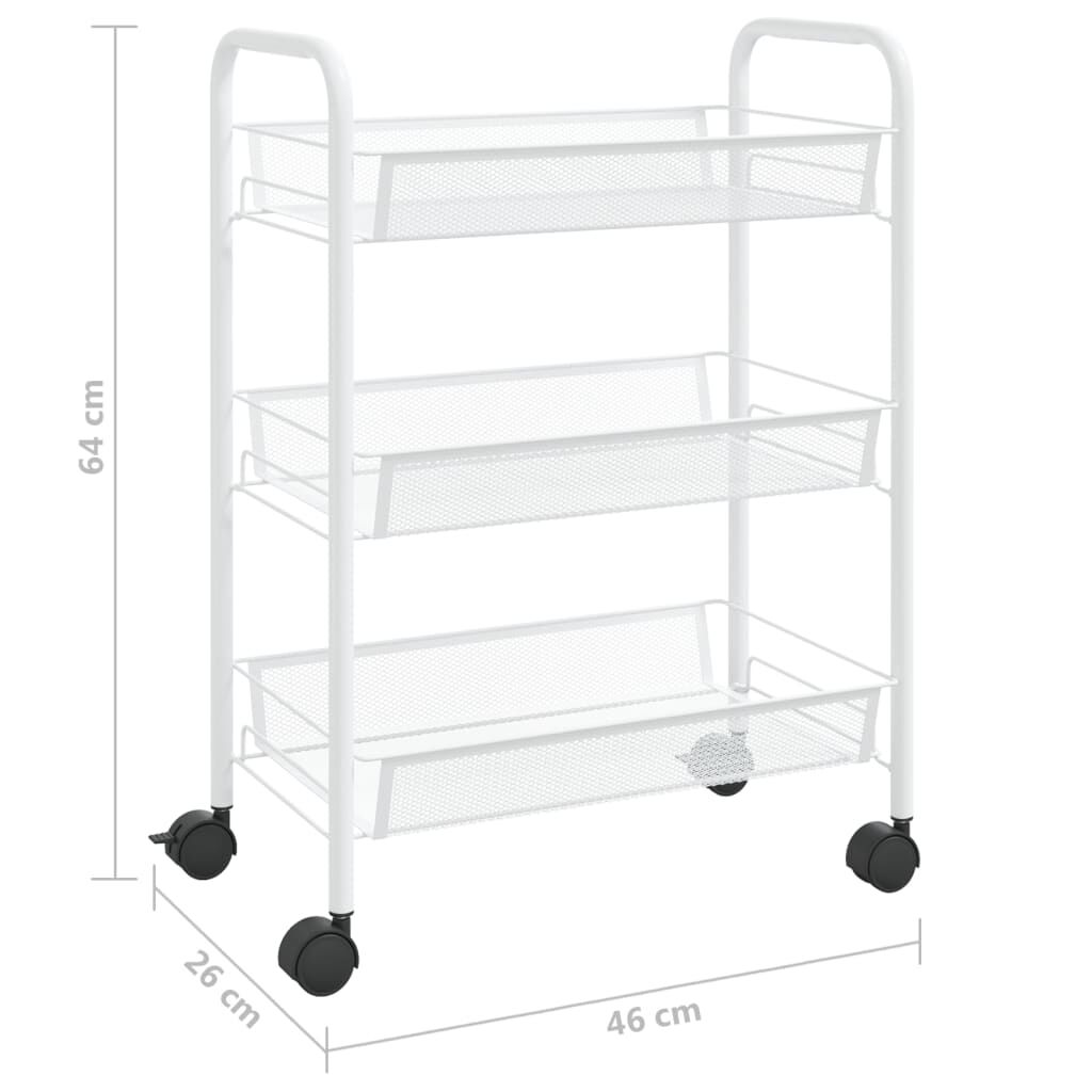 vidaXL Τρόλεϊ Κουζίνας 3 Επιπέδων Λευκό 46 x 26 x 64 εκ. Σιδερένιο
