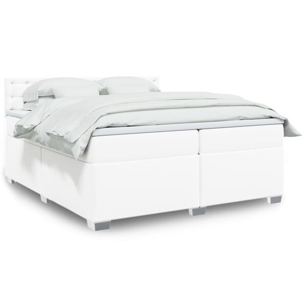 vidaXL Κρεβάτι Boxspring με Στρώμα Λευκό 200x200 εκ. Συνθετικό Δέρμα