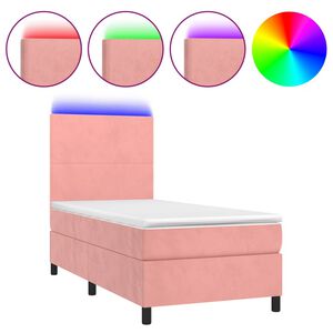 vidaXL Κρεβάτι Boxspring με Στρώμα & LED Ροζ 80 x 200 εκ. Βελούδινο
