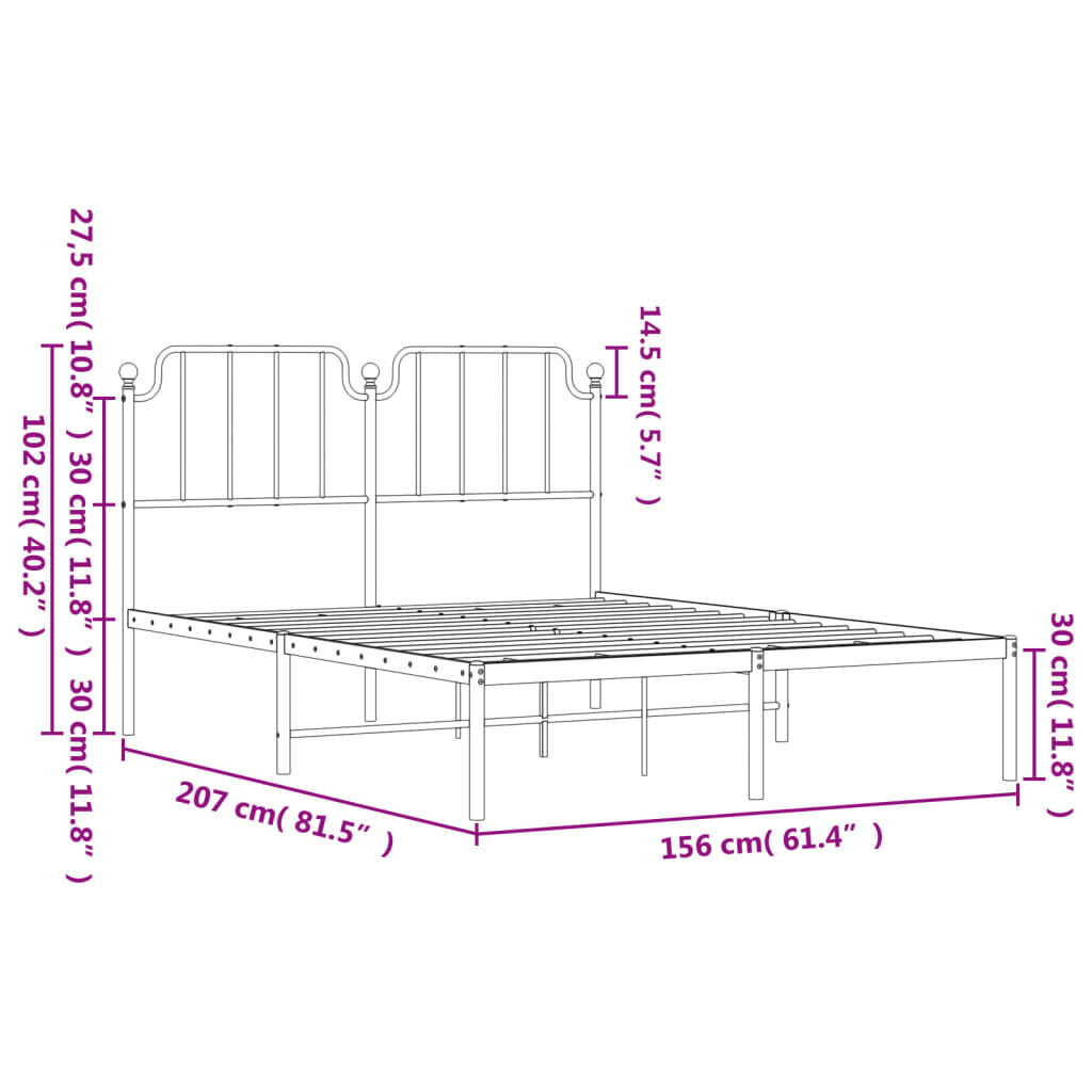 vidaXL Πλαίσιο Κρεβατιού με Κεφαλάρι Λευκό 150 x 200 εκ. Μεταλλικό