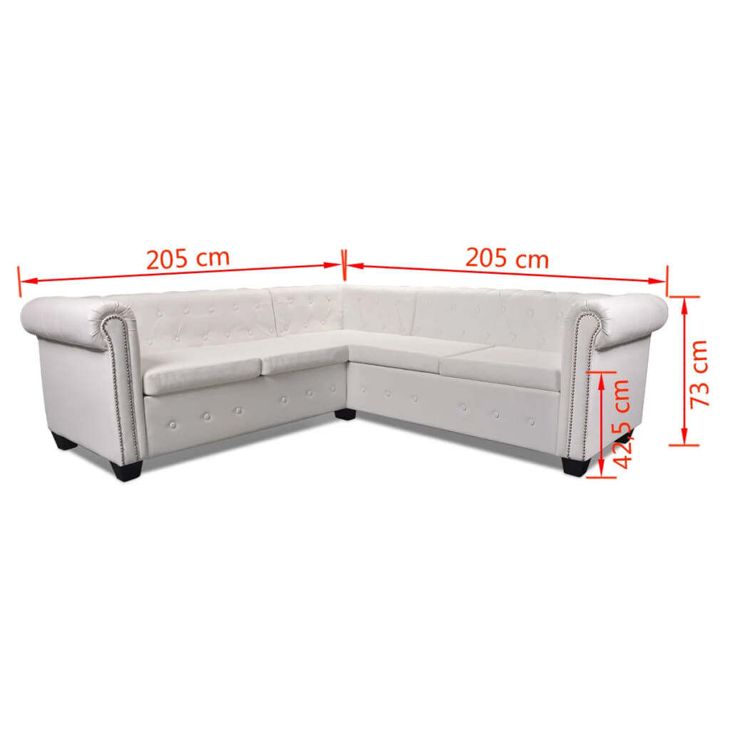 vidaXL Καναπές Γωνιακός 5θέσιος Chesterfield Λευκός Συνθετικό Δέρμα