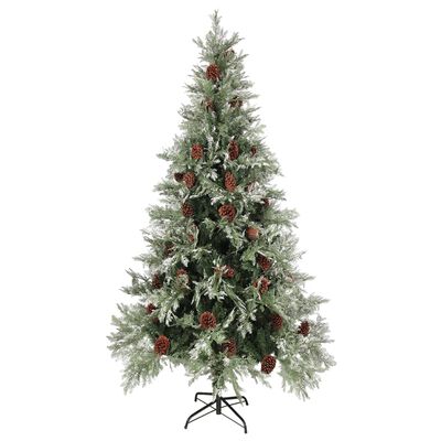 vidaXL Χριστουγ. Δέντρο Πράσινο / Λευκό 225 εκ. με Κουκουνάρια PVC&PE