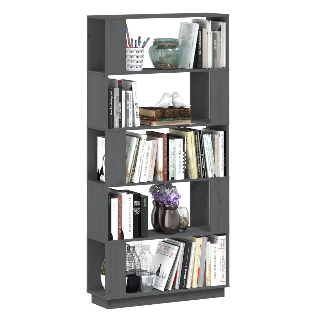 vidaXL Βιβλιοθήκη/Διαχωριστικό Χώρου Γκρι 80x25x163,5 εκ. Μασίφ Πεύκο