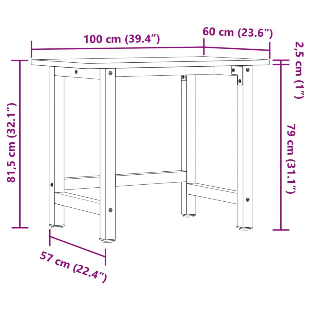 vidaXL Πάγκος Εργασίας Ορθογώνιος 100x60x81,5 εκ. από Μασίφ Ξύλο Δρυός