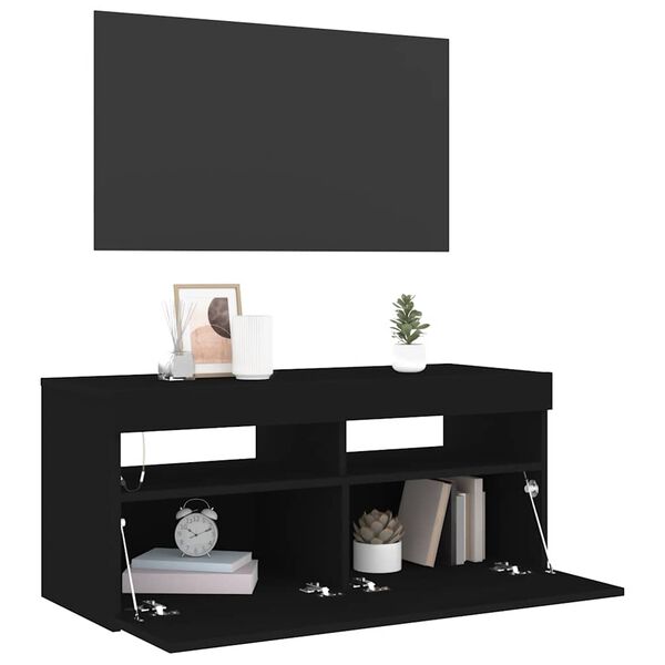 vidaXL Έπιπλο Τηλεόρασης με LED Μαύρο 90 x 35 x 40 εκ.