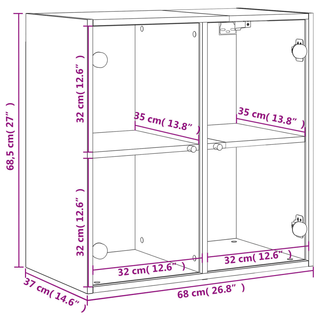 vidaXL Ντουλάπι Τοίχου Λευκό 68x37x68,5 εκ. με Γυάλινες Πόρτες