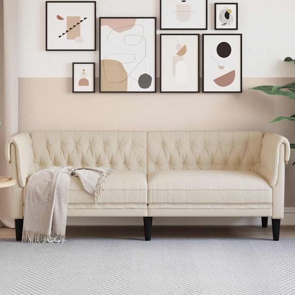 vidaXL Καναπές Τριθέσιος Chesterfield Λινό