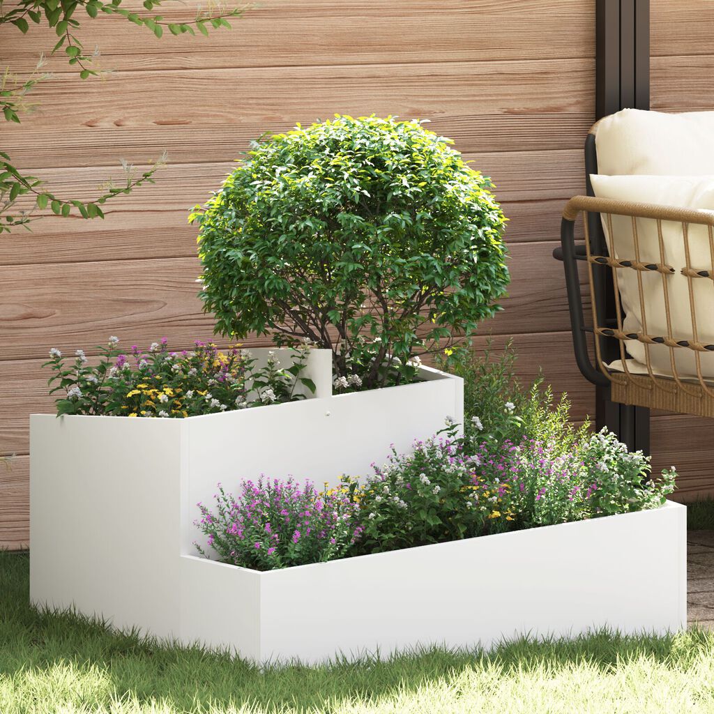 vidaXL Γλάστρα Λευκή 80x80x50 εκ. Κρύα Στερεά Χάλυβα