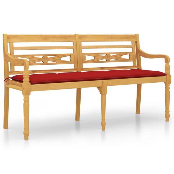 vidaXL Παγκάκι Batavia 150 εκ. από Μασίφ Ξύλο Teak με Κόκκινο Μαξιλάρι
