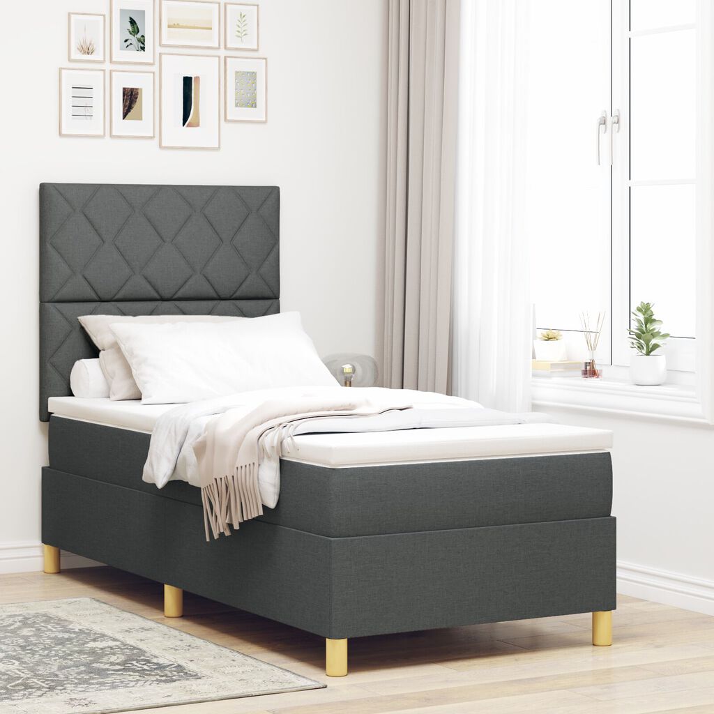 vidaXL Κρεβάτι Box Spring με Στρώμα Σκούρο Γκρι 100x200 εκ. Ύφασμα