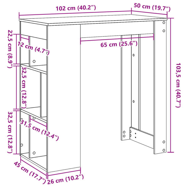 vidaXL Τραπέζι Μπαρ με Ράφια Γκρι Σκυρ 102x50x103,5εκ. Επεξεργ. Ξύλο