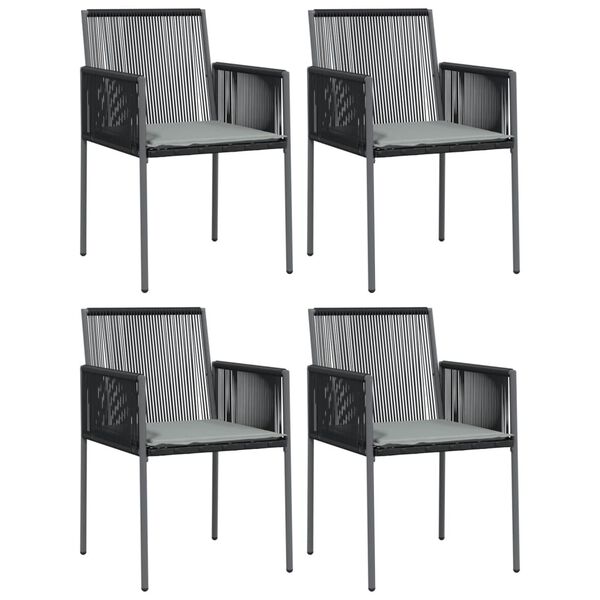 vidaXL Καρέκλες Κήπου 4 τεμ. Μαύρο 54x60,5x83,5 εκ Συνθ. Ρατάν&Μαξιλ.
