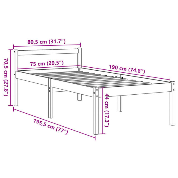 vidaXL Κρεβάτι Ηλικιωμένων Καφέ Κεριού 75x190εκ. από Μασίφ Ξύλο Πεύκου