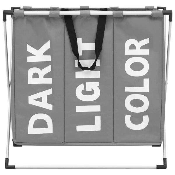 vidaXL Καλάθι Διαχωρισμού Απλύτων με 3 Τμήματα Γκρι