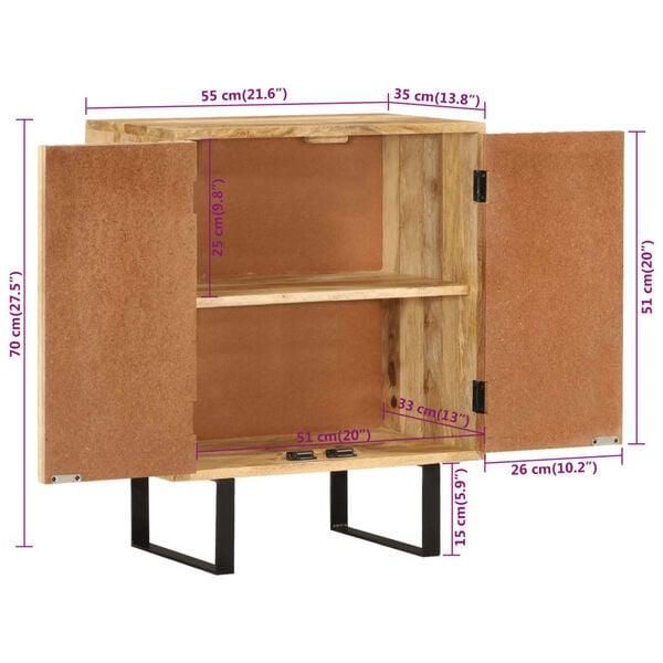 vidaXL Ντουλάπι με 2 Πόρτες 55 x 35 x 70 εκ. από Μασίφ Ξύλο Μάνγκο