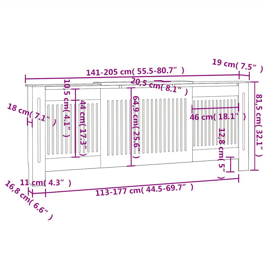 vidaXL Κάλυμμα Καλοριφέρ 205 εκ. από MDF