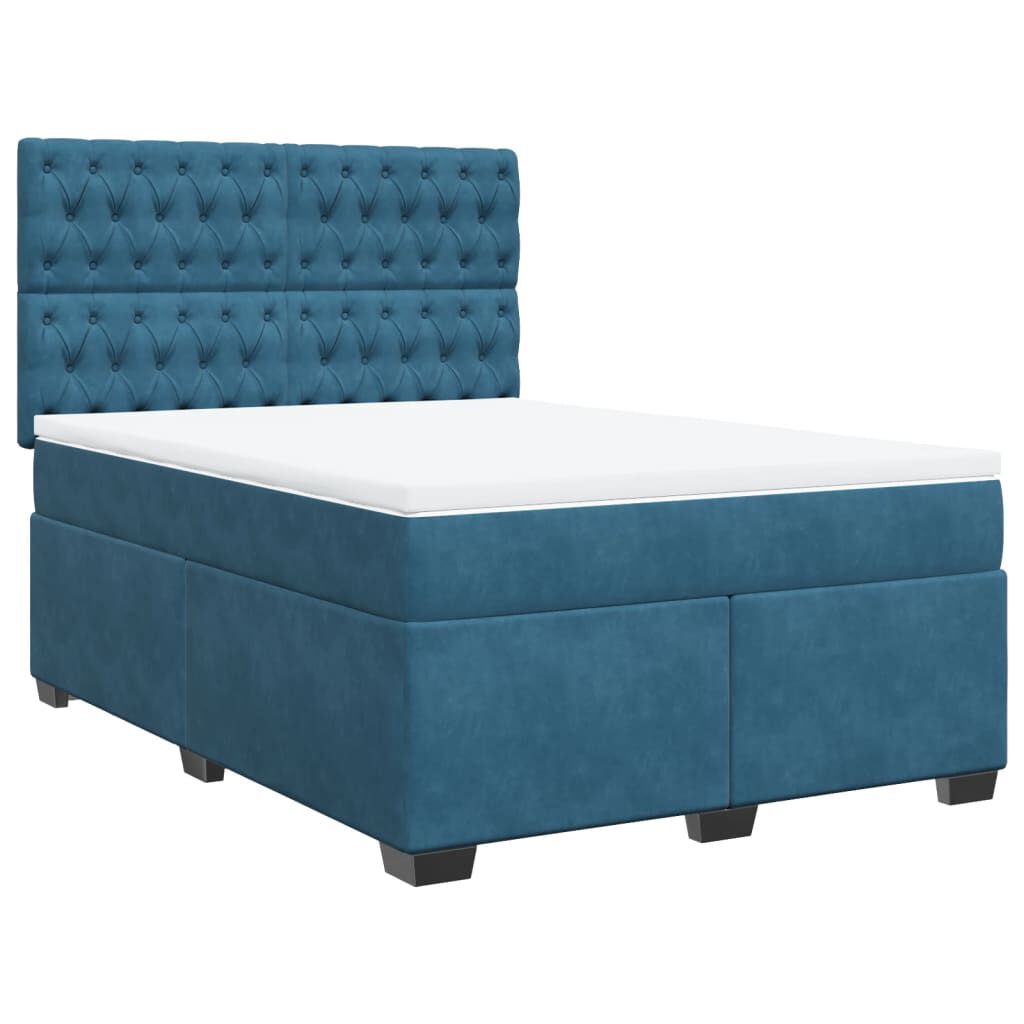 vidaXL Κρεβάτι Boxspring με Στρώμα Μπλε 140x190 εκ. Βελούδινο