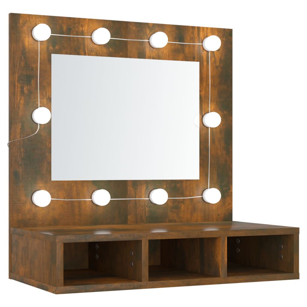 vidaXL Έπιπλο Καθρέπτη με LED Καπνιστή Δρυς 60x31,5x62 εκ.
