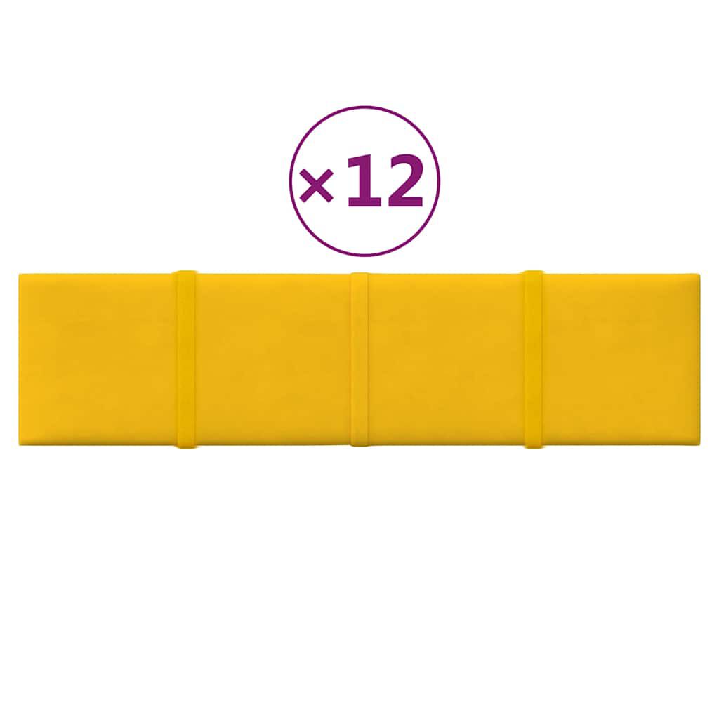 vidaXL Πάνελ Τοίχου 12 τεμ. Κίτρινα 60 x 15 εκ. 1,08 μ² Βελούδινα