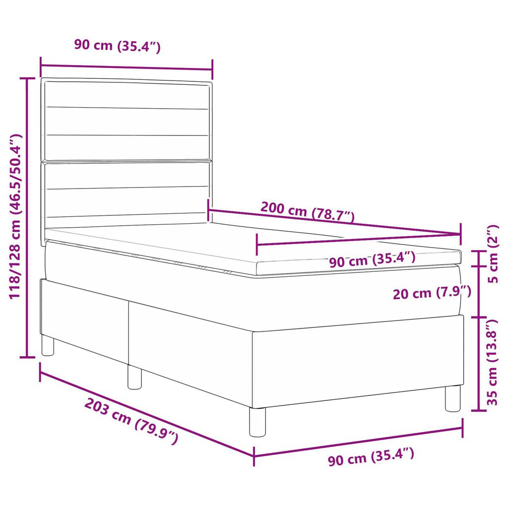 vidaXL Κρεβάτι Κιβωτού με Στρώμα Κρεμ 90x200 cm Ύφασμα