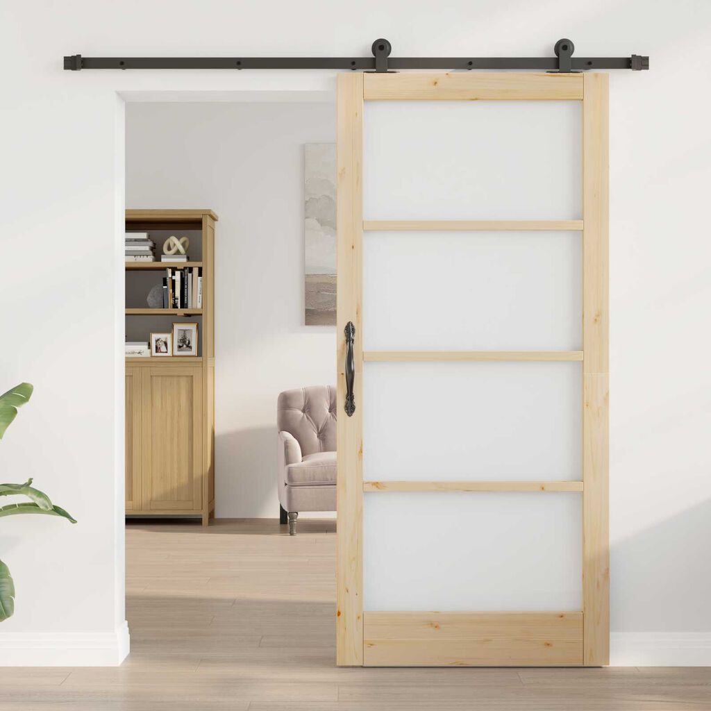 vidaXL Συρόμενη Πόρτα ORKDAL Καφέ 93 x 202 cm Ξύλο και μέταλλο