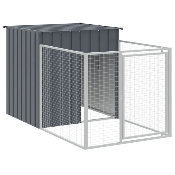 vidaXL Σπιτάκι Σκύλου με Αυλή Ανθρακί 110x1221x110 εκ. Γαλβαν. Χάλυβας