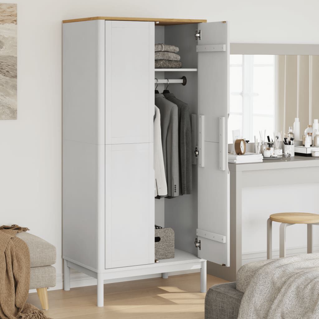 vidaXL Ντουλάπα FLORO Λευκή 77 x 53 x 171 εκ. από Μασίφ Ξύλο Πεύκου