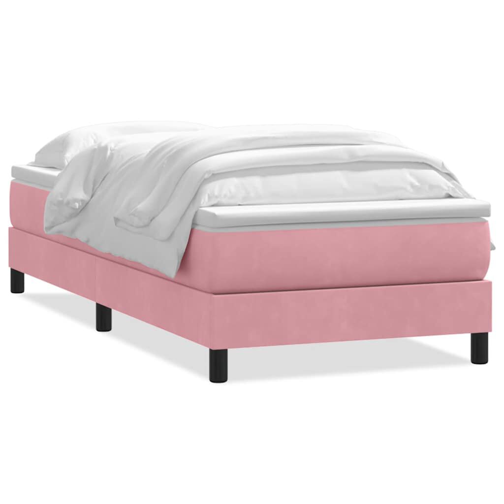 vidaXL Box Spring κρεβάτι με στρώμα ροζ 90x210 εκ. Βελούδινο