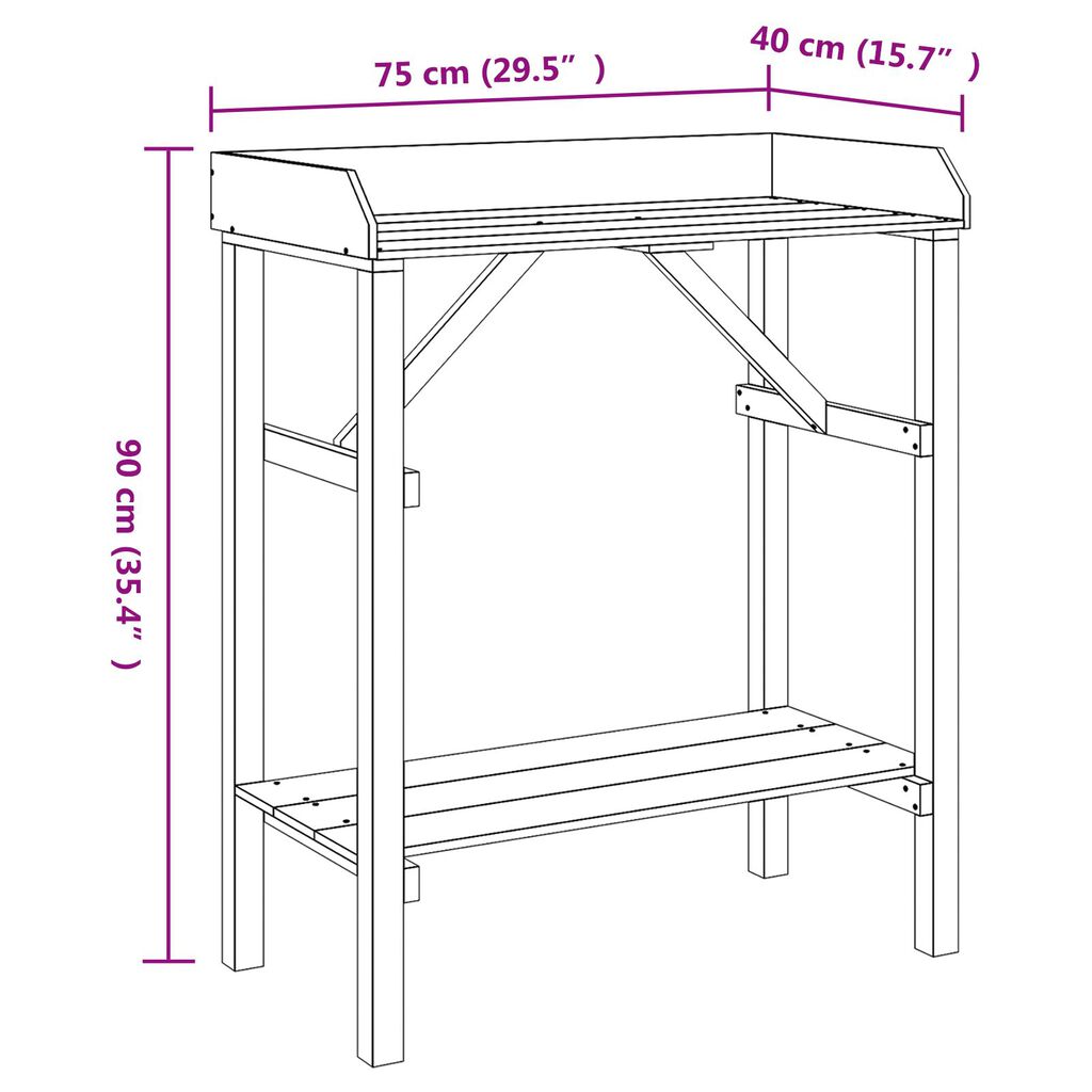 vidaXL Τραπέζι Κηπουρικής 75x40x90 εκ Μασίφ Ξύλο Πεύκου
