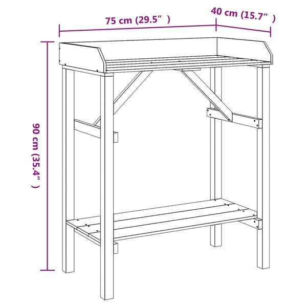 vidaXL Δοχείο Τραπέζι Κήπου 75 x 40 x 90 εκ από Στερεό Ξύλο Πεύκου